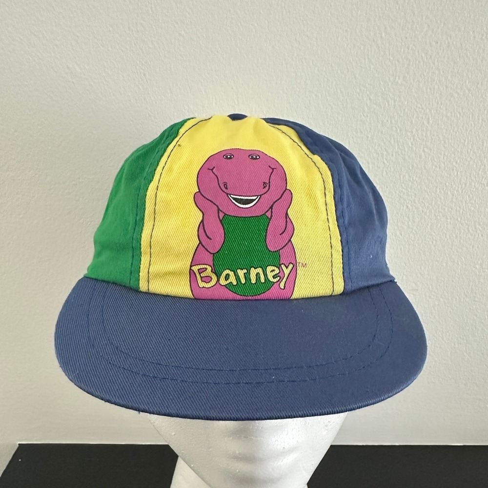 Vintage 1992 Barney Dinosaur Kids Hat Cap One Size Colorblock Cotton 90s TV Show